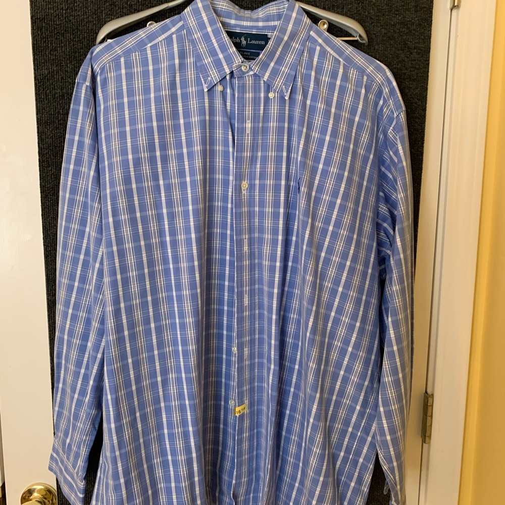 Ralph Lauren Blue and White Plaid Men's Shirt